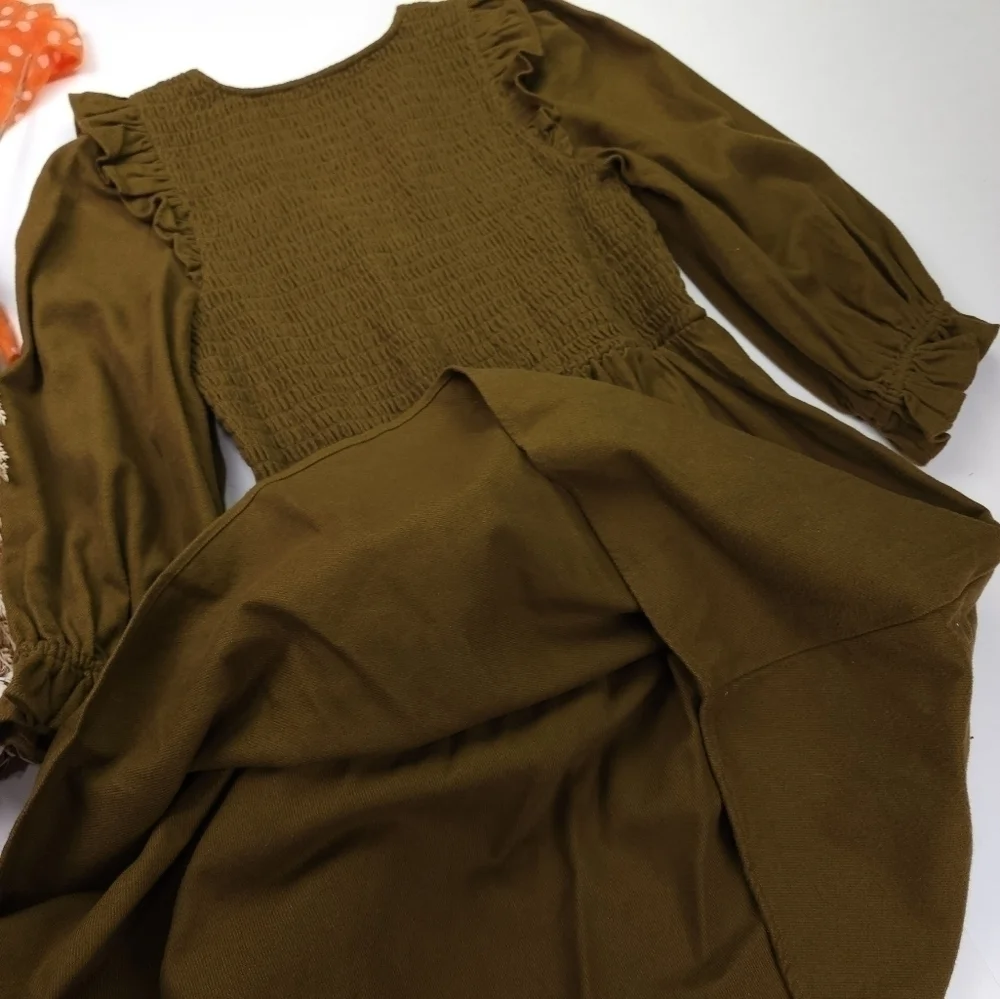 New Madewell Olive Fit Flare Dress Size S - Picture 8 of 11